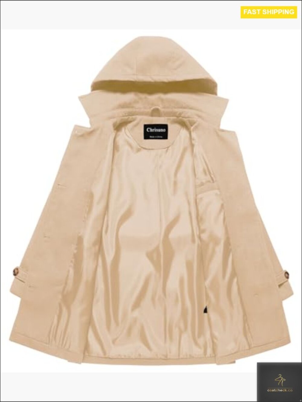 Double Breasted Pea Coat Hooded Long Winter Trench Coat Classic - Picture 3 of 6
